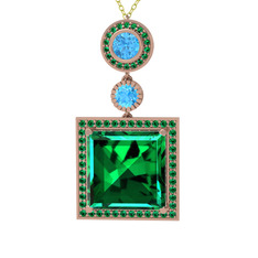 Toprak Kolye - Yeşil kuvars ve akuamarin 8 ayar rose altın kolye (40 cm altın rolo zincir) #cjfc34