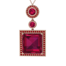 Toprak Kolye - Rodolit garnet ve garnet 14 ayar rose altın kolye (40 cm rose altın rolo zincir) #d58a7e