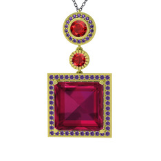 Toprak Kolye - Rodolit garnet, garnet ve ametist 14 ayar altın kolye (40 cm gümüş rolo zincir) #e87r69