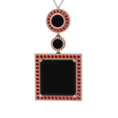 Toprak Kolye - Siyah zirkon ve garnet 18 ayar rose altın kolye (40 cm beyaz altın rolo zincir) #eer3t7