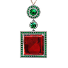 Garnet ve yeşil kuvars 925 ayar gümüş kolye (40 cm rose altın rolo zincir)