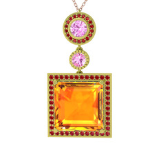 Toprak Kolye - Sitrin, pembe kuvars ve garnet 925 ayar altın kaplama gümüş kolye (40 cm rose altın rolo zincir) #ekv258