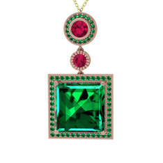 Toprak Kolye - Yeşil kuvars ve rodolit garnet 18 ayar rose altın kolye (40 cm altın rolo zincir) #ezhddo