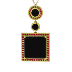 Toprak Kolye - Siyah zirkon ve garnet 14 ayar altın kolye (40 cm rose altın rolo zincir) #ezv8h7