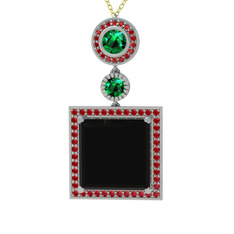 Toprak Kolye - Siyah zirkon, yeşil kuvars ve garnet 14 ayar beyaz altın kolye (40 cm altın rolo zincir) #f0w0yc