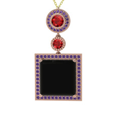 Toprak Kolye - Siyah zirkon, garnet ve ametist 18 ayar rose altın kolye (40 cm gümüş rolo zincir) #f2st7f