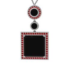 Toprak Kolye - Siyah zirkon ve garnet 925 ayar gümüş kolye (40 cm gümüş rolo zincir) #g1lr4