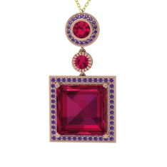 Toprak Kolye - Rodolit garnet ve ametist 18 ayar rose altın kolye (40 cm altın rolo zincir) #gm7jwf