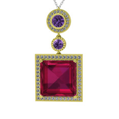 Toprak Kolye - Rodolit garnet, ametist ve beyaz zirkon 925 ayar altın kaplama gümüş kolye (40 cm beyaz altın rolo zincir) #gmels2