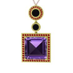 Toprak Kolye - Ametist, siyah zirkon ve garnet 925 ayar altın kaplama gümüş kolye (40 cm rose altın rolo zincir) #gnh9mc