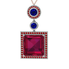 Toprak Kolye - Rodolit garnet, lab safir ve garnet 14 ayar beyaz altın kolye (40 cm rose altın rolo zincir) #gwz91k