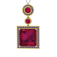 Toprak Kolye - Rodolit garnet ve ametist 14 ayar altın kolye (40 cm beyaz altın rolo zincir) #h7baan