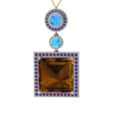 Toprak Kolye - Dumanlı kuvars, akuamarin ve ametist 14 ayar beyaz altın kolye (40 cm altın rolo zincir) #hfyflo