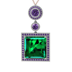 Yeşil kuvars ve ametist 925 ayar gümüş kolye (40 cm gümüş rolo zincir)