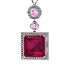 Toprak Kolye - Rodolit garnet, pembe kuvars ve beyaz zirkon 8 ayar beyaz altın kolye (40 cm gümüş rolo zincir) #ho66qp
