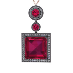 Toprak Kolye - Rodolit garnet ve beyaz zirkon 925 ayar siyah rodyum kaplama gümüş kolye (40 cm rose altın rolo zincir) #hx8yd0