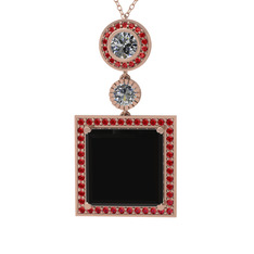 Toprak Kolye - Siyah zirkon, beyaz zirkon ve garnet 8 ayar rose altın kolye (40 cm rose altın rolo zincir) #i90tt9