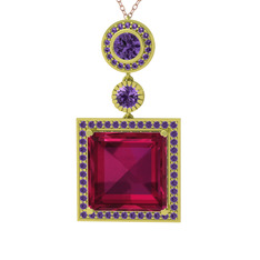 Toprak Kolye - Rodolit garnet ve ametist 8 ayar altın kolye (40 cm rose altın rolo zincir) #ipdf61