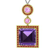Toprak Kolye - Ametist, pembe kuvars ve garnet 925 ayar altın kaplama gümüş kolye (40 cm gümüş rolo zincir) #iq34a0