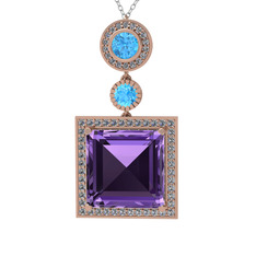 Toprak Kolye - Ametist, akuamarin ve beyaz zirkon 18 ayar rose altın kolye (40 cm beyaz altın rolo zincir) #j18cwu