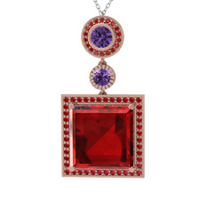 Toprak Kolye - Garnet ve ametist 18 ayar rose altın kolye (40 cm beyaz altın rolo zincir) #jagduu