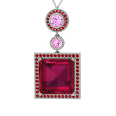 Toprak Kolye - Rodolit garnet, pembe kuvars ve garnet 14 ayar beyaz altın kolye (40 cm beyaz altın rolo zincir) #jipfa7
