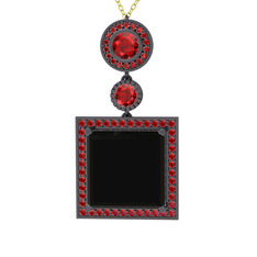 Toprak Kolye - Siyah zirkon ve garnet 925 ayar siyah rodyum kaplama gümüş kolye (40 cm altın rolo zincir) #jkfgz6