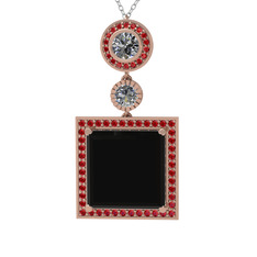 Toprak Kolye - Siyah zirkon, beyaz zirkon ve garnet 8 ayar rose altın kolye (40 cm beyaz altın rolo zincir) #jlvsok
