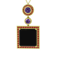 Toprak Kolye - Siyah zirkon, ametist ve garnet 14 ayar altın kolye (40 cm gümüş rolo zincir) #jpvmuu