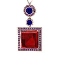 Garnet, lab safir ve ametist 14 ayar rose altın kolye (40 cm rose altın rolo zincir)