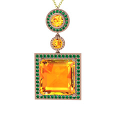 Sitrin ve yeşil kuvars 14 ayar rose altın kolye (40 cm altın rolo zincir)