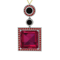 Toprak Kolye - Rodolit garnet, siyah zirkon ve garnet 14 ayar beyaz altın kolye (40 cm gümüş rolo zincir) #m77tyv