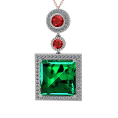 Yeşil kuvars, garnet ve beyaz zirkon 925 ayar gümüş kolye (40 cm rose altın rolo zincir)