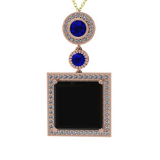 Toprak Kolye - Siyah zirkon, lab safir ve beyaz zirkon 18 ayar rose altın kolye (40 cm altın rolo zincir) #n9qqdr