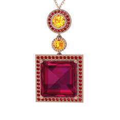 Rodolit garnet, sitrin ve garnet 14 ayar rose altın kolye (40 cm rose altın rolo zincir)