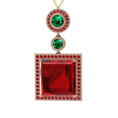 Garnet ve yeşil kuvars 925 ayar rose altın kaplama gümüş kolye (40 cm altın rolo zincir)