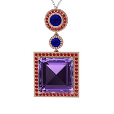 Toprak Kolye - Ametist, lab safir ve garnet 18 ayar rose altın kolye (40 cm beyaz altın rolo zincir) #ns5ttt