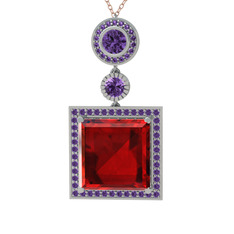 Garnet ve ametist 925 ayar gümüş kolye (40 cm gümüş rolo zincir)