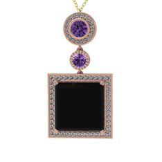 Toprak Kolye - Siyah zirkon, ametist ve beyaz zirkon 925 ayar rose altın kaplama gümüş kolye (40 cm altın rolo zincir) #oxa8x9