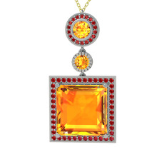 Toprak Kolye - Sitrin ve garnet 8 ayar beyaz altın kolye (40 cm gümüş rolo zincir) #p9mh6f