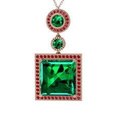 Toprak Kolye - Yeşil kuvars ve garnet 18 ayar rose altın kolye (40 cm gümüş rolo zincir) #po80z7