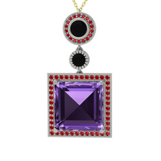 Toprak Kolye - Ametist, siyah zirkon ve garnet 14 ayar beyaz altın kolye (40 cm gümüş rolo zincir) #putr75