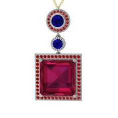 Rodolit garnet, lab safir ve garnet 8 ayar beyaz altın kolye (40 cm altın rolo zincir)