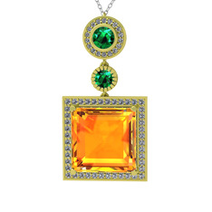 Toprak Kolye - Sitrin, yeşil kuvars ve beyaz zirkon 925 ayar altın kaplama gümüş kolye (40 cm beyaz altın rolo zincir) #qghd5p