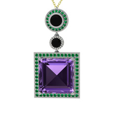 Toprak Kolye - Ametist, siyah zirkon ve yeşil kuvars 925 ayar gümüş kolye (40 cm altın rolo zincir) #qiuxtx