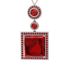 Garnet 8 ayar beyaz altın kolye (40 cm rose altın rolo zincir)
