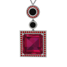 Rodolit garnet, siyah zirkon ve garnet 925 ayar gümüş kolye (40 cm gümüş rolo zincir)