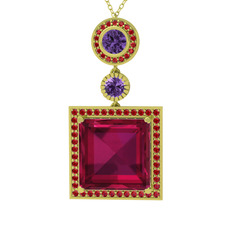 Rodolit garnet, ametist ve garnet 8 ayar altın kolye (40 cm altın rolo zincir)
