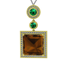 Toprak Kolye - Dumanlı kuvars, yeşil kuvars ve beyaz zirkon 925 ayar altın kaplama gümüş kolye (40 cm gümüş rolo zincir) #rpmslq