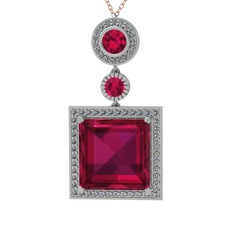 Toprak Kolye - Rodolit garnet ve beyaz zirkon 14 ayar beyaz altın kolye (40 cm rose altın rolo zincir) #s0rjsv